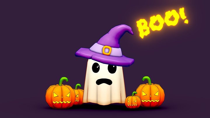 Cute Ghost with Pumpkins 3D Model