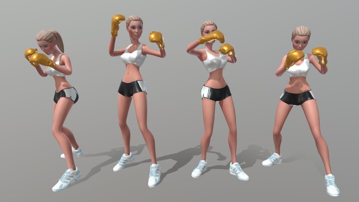 Boxing girl animated 3D Model