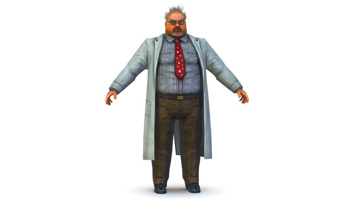 a disheveled fat old man in a chemistry coat 3D Model