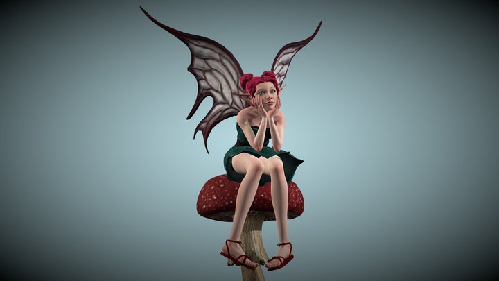 Fairy girl on a mushroom 3D Model
