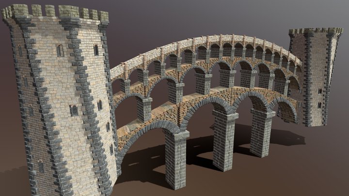 Medieval Heptagonal Towers Connected 3D Model