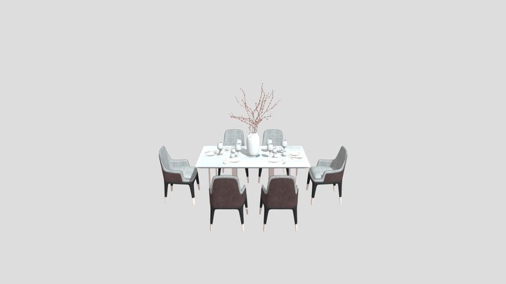 Modern Dining Table Set 3D Model