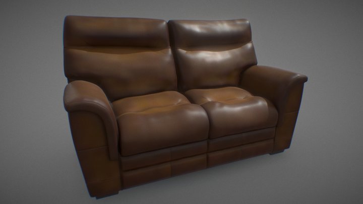 Brown Leather Couch 3D Model