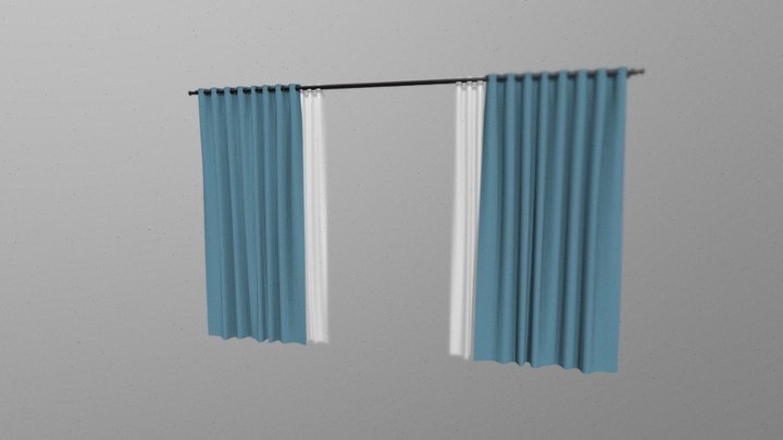2 Layer Curtain With Role box curtain 3D Model