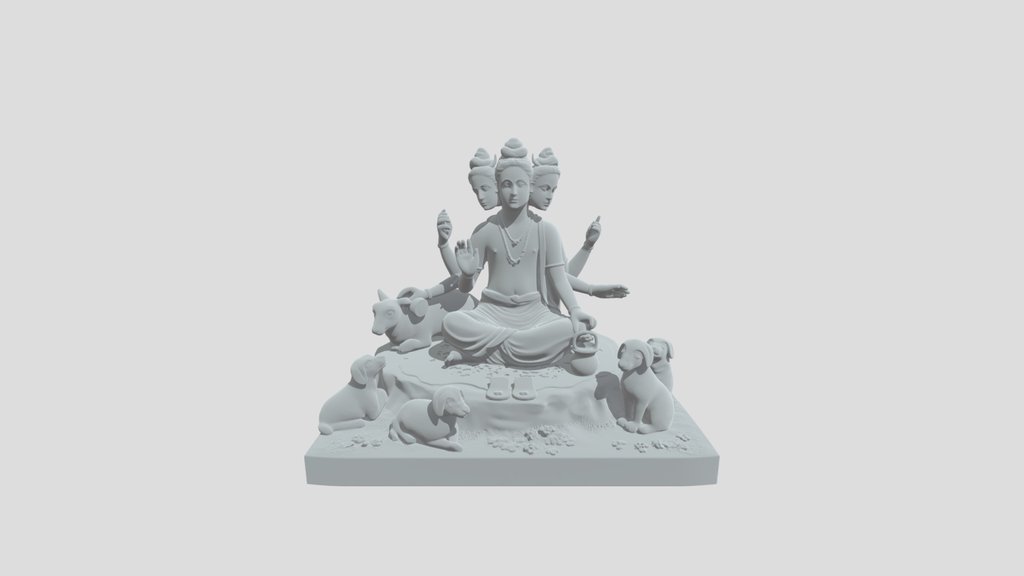Three-Faced Meditating Datta guru with Puppies