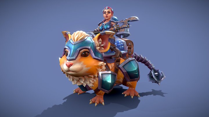 Dwarven Hamster Rider - PBR Stylized Character 3D Model