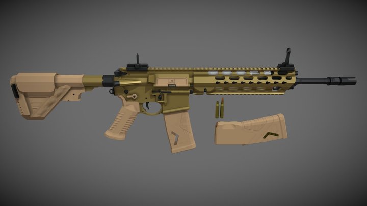 low-poly HK416A8 – Modello 3D gratuito STL