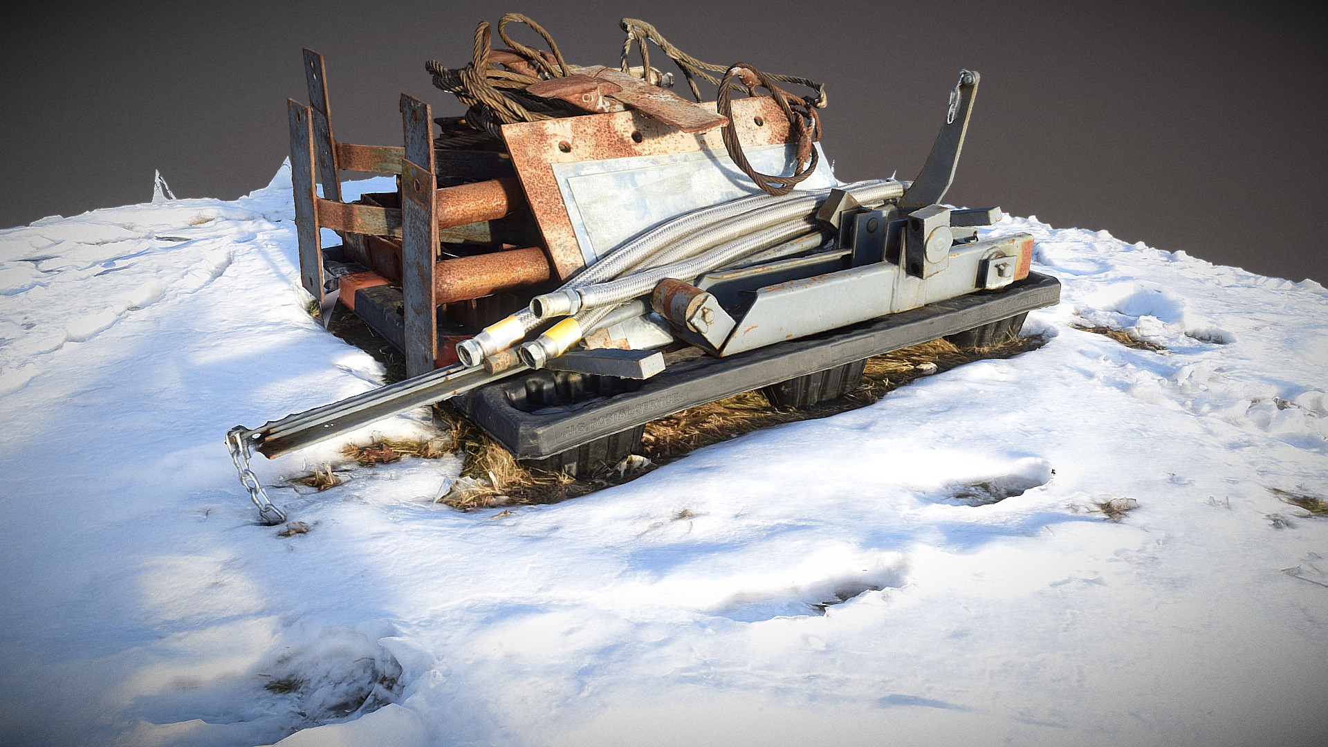 3D model 3D Scanned Junk In the snow - This is a 3D model of the 3D Scanned Junk In the snow. The 3D model is about a machine on the snow.