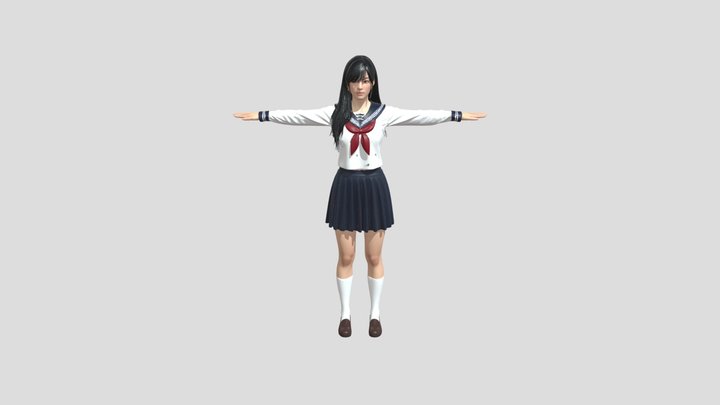 Arms Outstretched in a Sailor School Uniform 3D Model