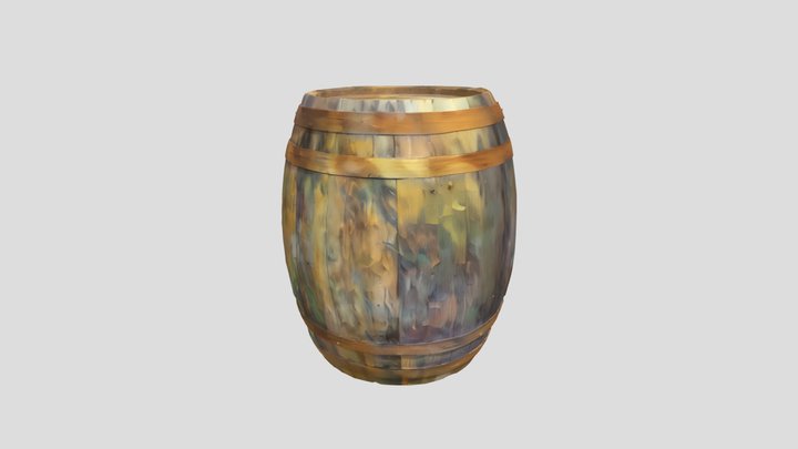 wooden barrel with metal hoops 3D Model
