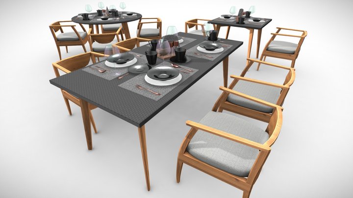 Table Chair Set Simple 3D Model