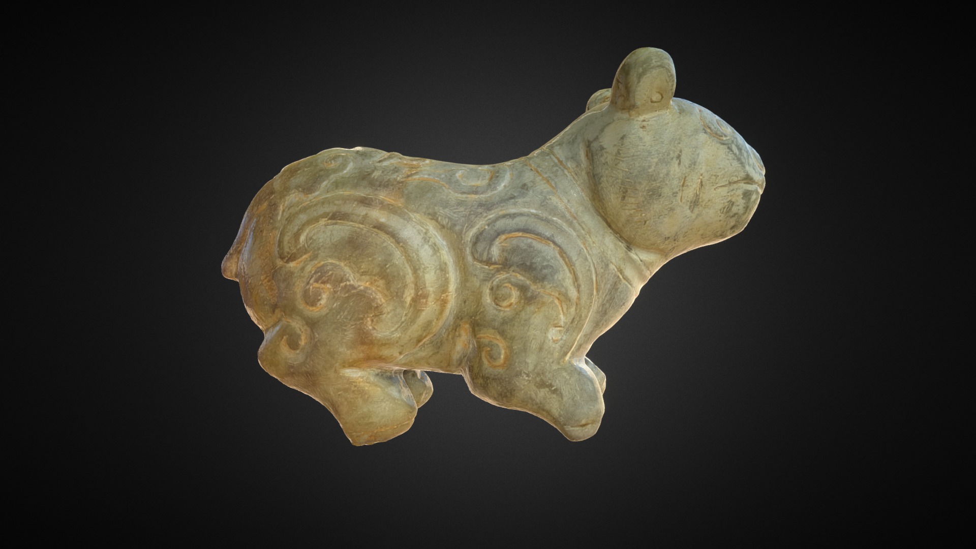 3D model Old Jade Handmade Mouse 老玉圓雕鼠 - This is a 3D model of the Old Jade Handmade Mouse 老玉圓雕鼠. The 3D model is about a skull of an animal.
