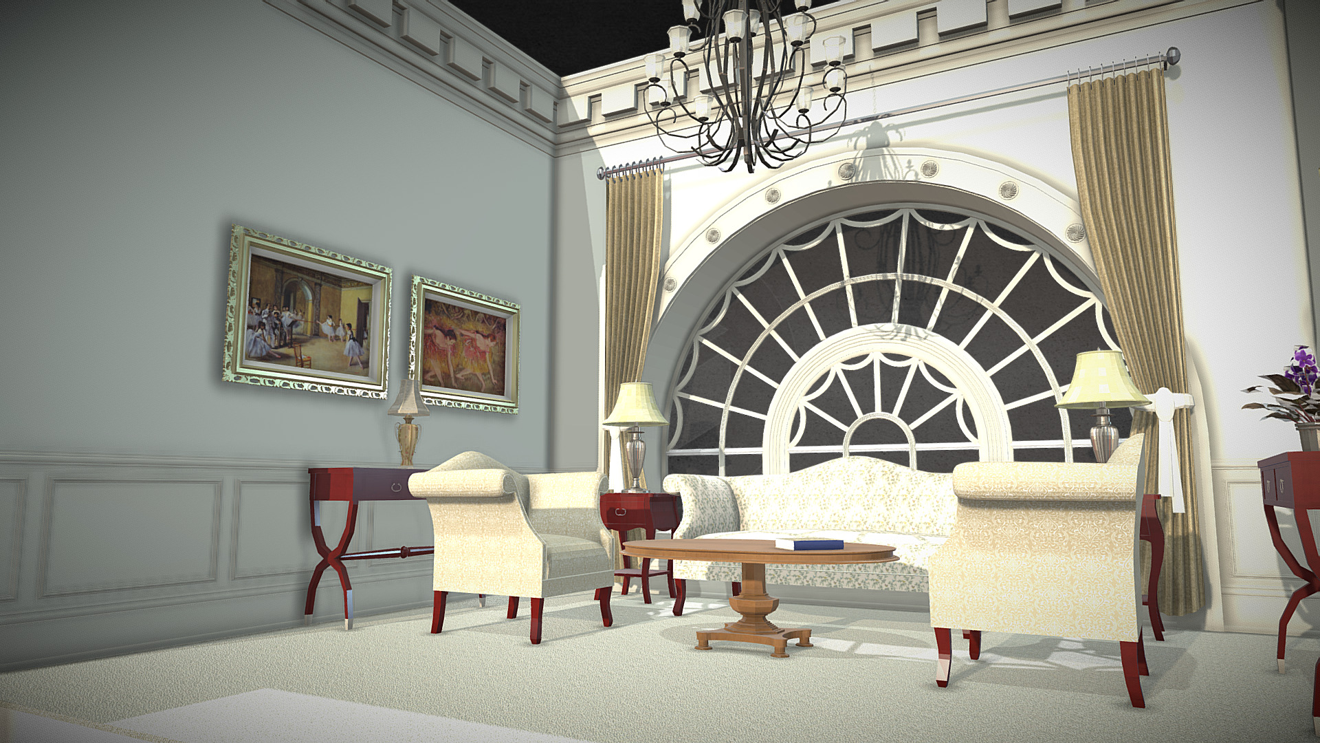 3D model West Wing Model - This is a 3D model of the West Wing Model. The 3D model is about a room with a couch and chairs.