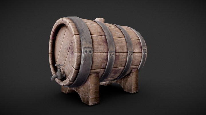 Realistic Old Wine Barrel - PBR Game Asset 3D Model