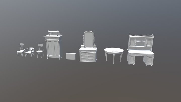 Chair, table, wardrobe, suitcase furniture 3D Model