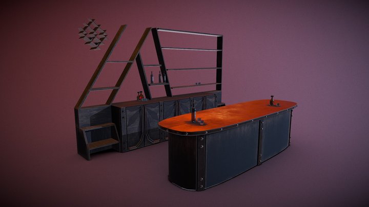 Old Bar Low Poly (Quads) 3D Model