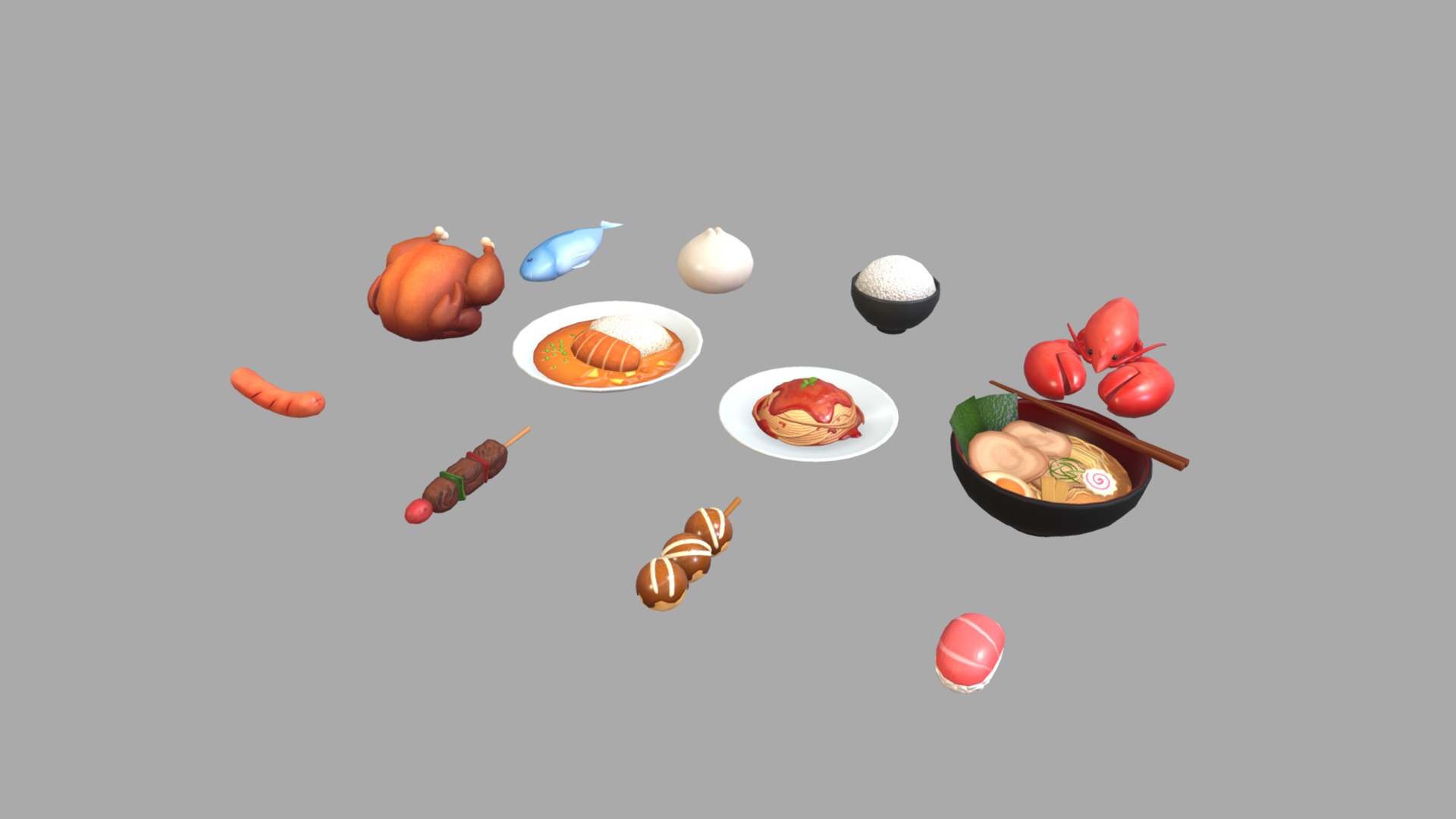 3D model Cartoon Food Pack 2 - This is a 3D model of the Cartoon Food Pack 2. The 3D model is about a group of different foods.