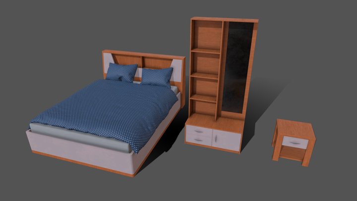 Bedroom Asset Kit Teak 3D Model