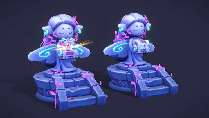 Stylized Statue with Treasure Chest 3D Model