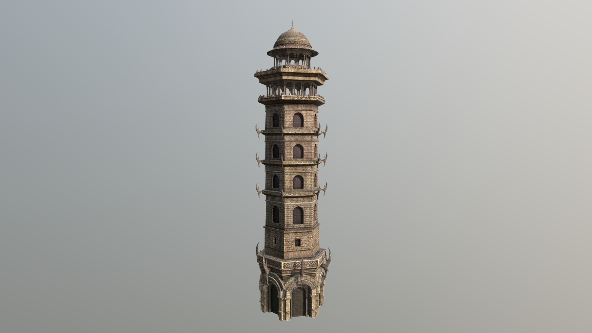 3D model Fantasy Central Asian Style High Tower - This is a 3D model of the Fantasy Central Asian Style High Tower. The 3D model is about a tall tower with a domed top.