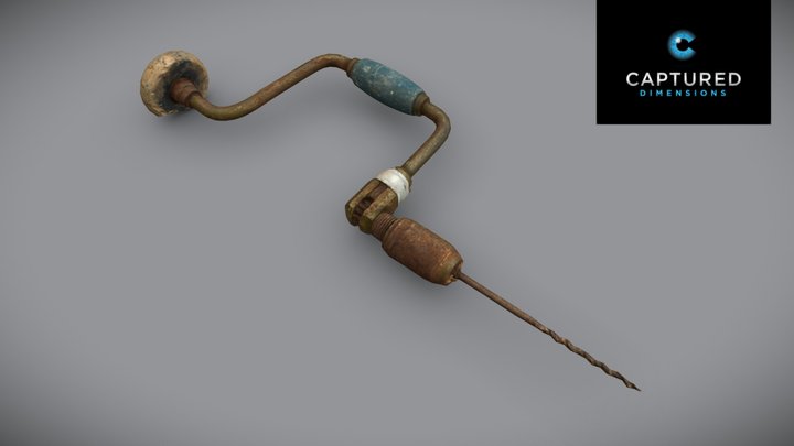 Rustic Hand Drill with Bit 3D Model