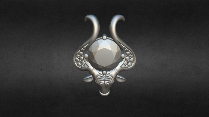 Taurus Zodiac Sign Pendant with emerald 003-05 3D Model