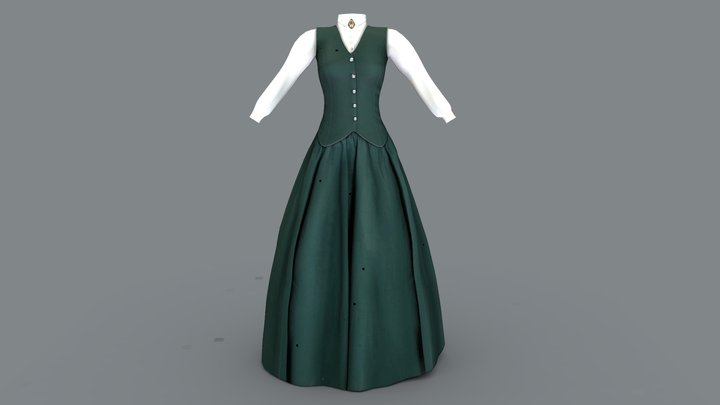 Twill Vest Long Skirt Dress Historic Outfit 3D Model