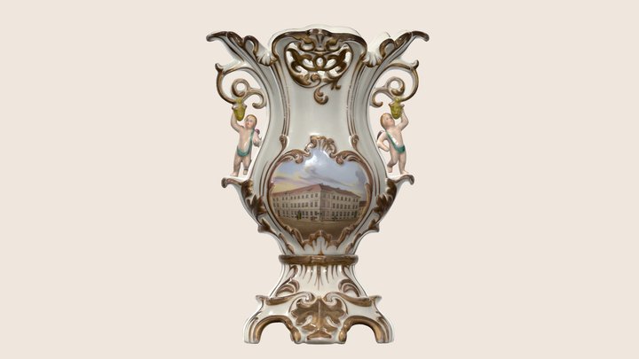 Vase with castle view and double coat of arms 3D Model