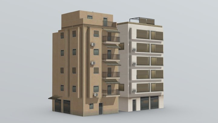 Modular modernist mediterranean buildings kit 3D Model