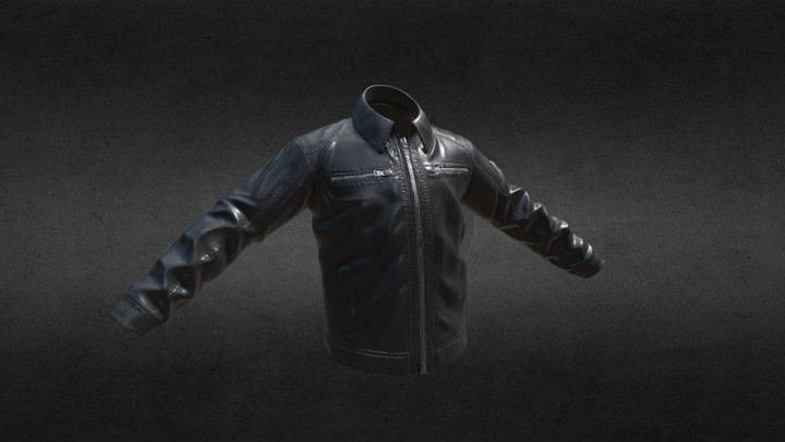 Black Leather Bomber Jacket (Game Res) 3D Model