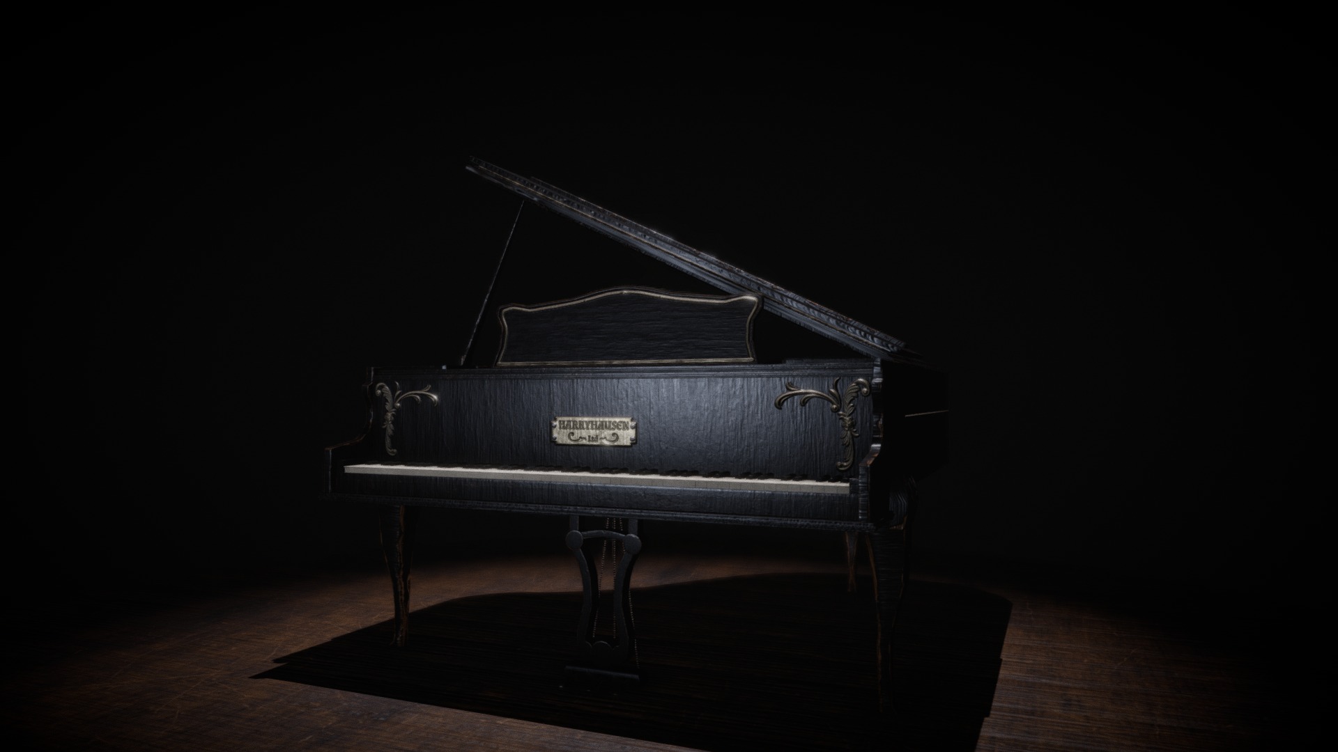 3D model Grand Piano - This is a 3D model of the Grand Piano. The 3D model is about a black and white photo of a piano.