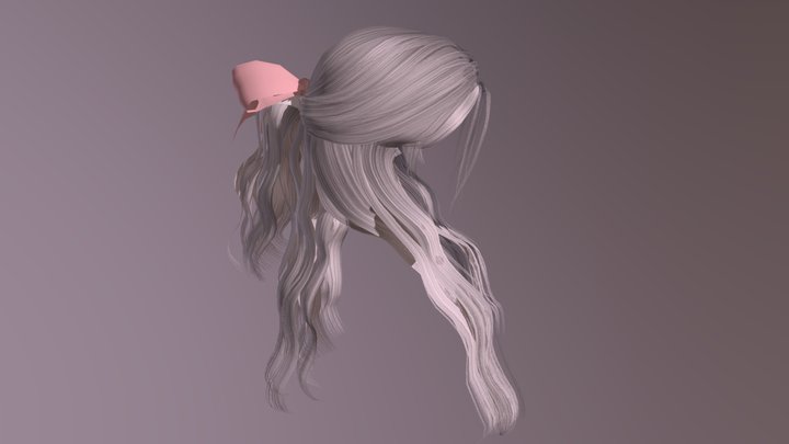 Long Hair With Bow (With Bones) 3D Model