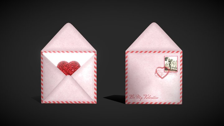 Valentine in an Envelope - low poly 3D Model