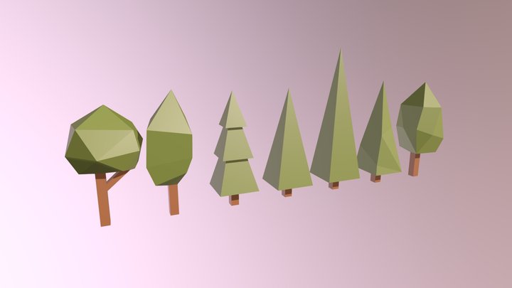 Set of 7 low-polygon trees – Free 3D Model STL