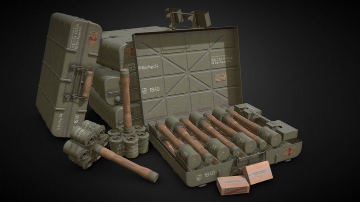 Stielhandgranate Set 3D Model