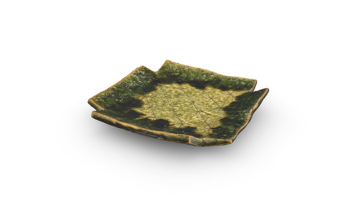 北大路魯山人／KITAOJI Rosanjin　織部釉網線彫文隅切四方平鉢 3D Model