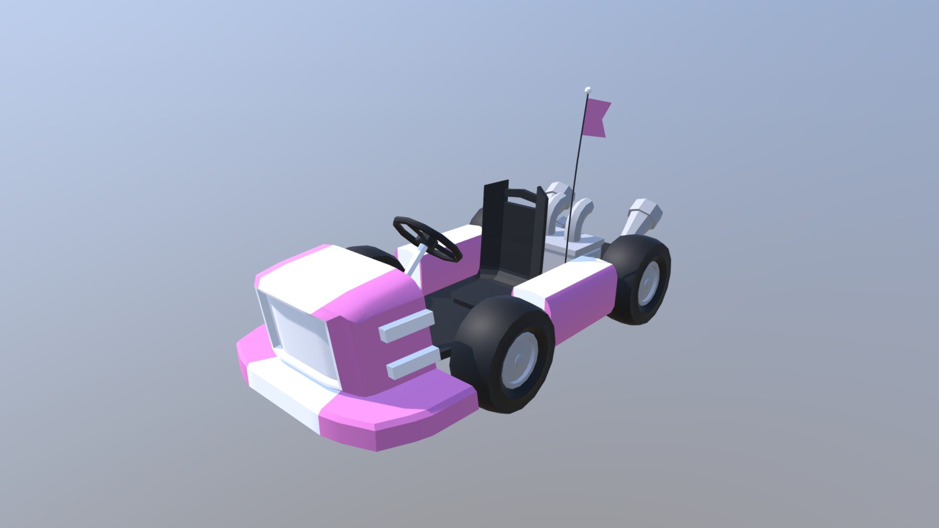 3D model Off Road Mini Kart 1 – Low Poly - This is a 3D model of the Off Road Mini Kart 1 - Low Poly. The 3D model is about a pink and purple toy car.