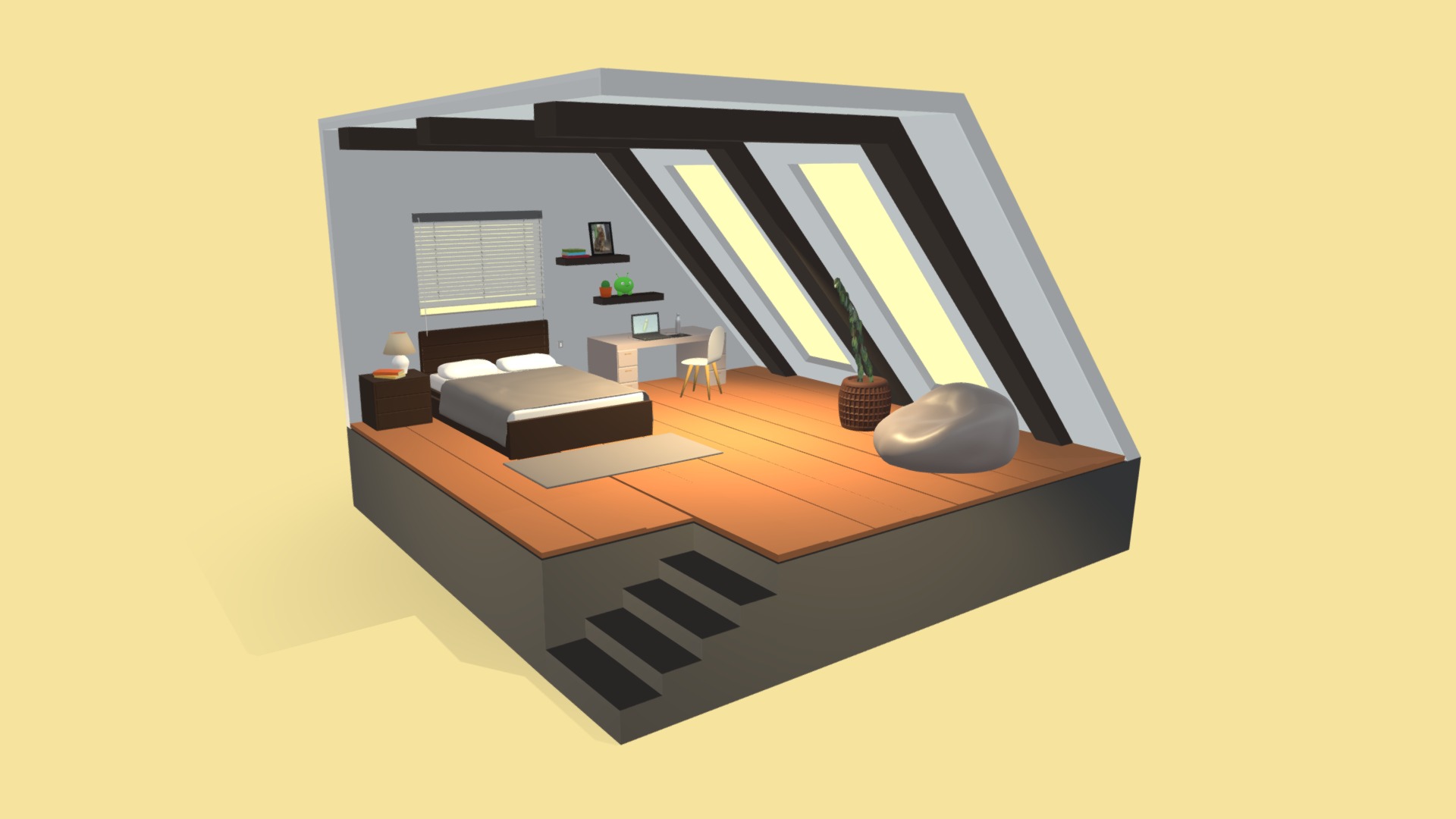 3D model Cozy Attic Room - This is a 3D model of the Cozy Attic Room. The 3D model is about engineering drawing.