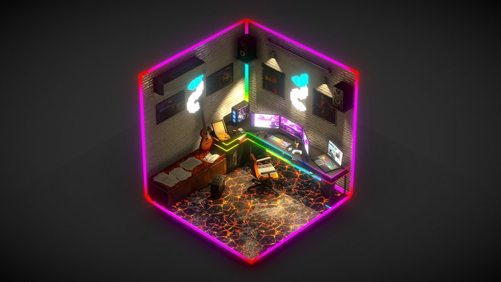 Isometric - Gaming Room - Low Poly 3D Model