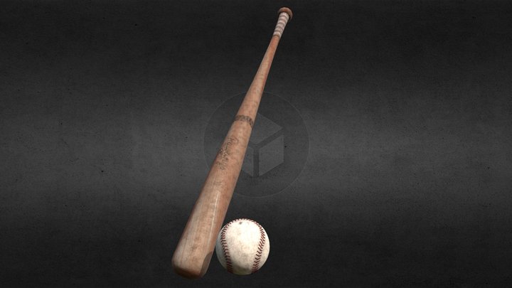 Rawlings Ball and Wood Bat 3D Model