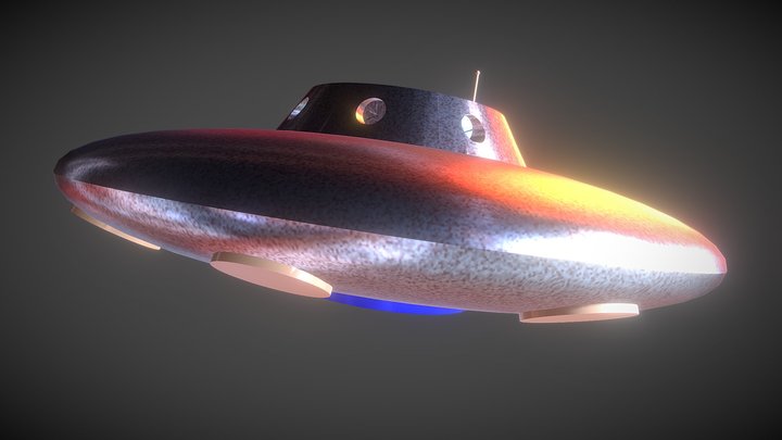 Low-Poly Retro-style sci-fi flying saucer 3D Model