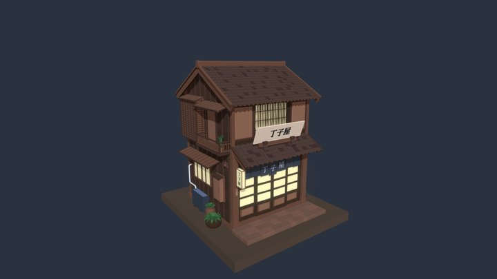 Japanese low poly building 3D Model