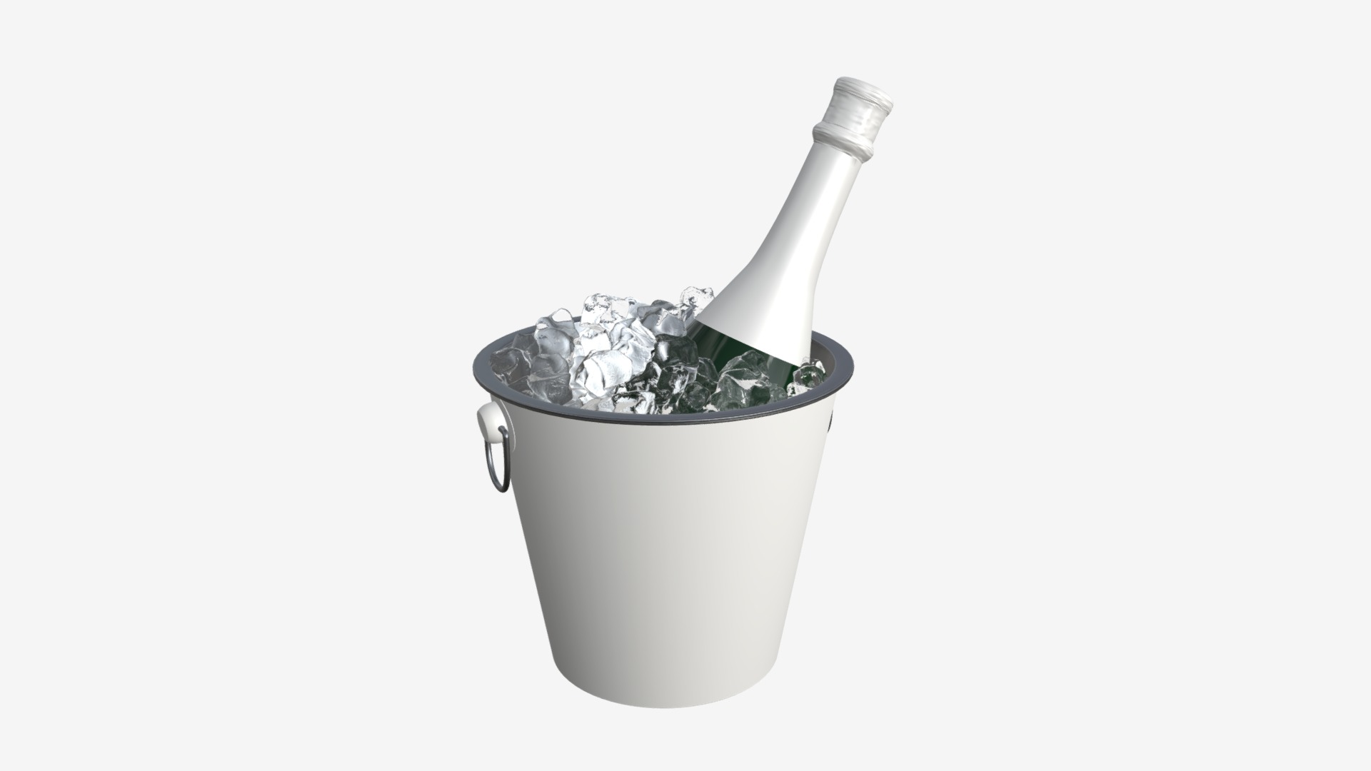 3D model champagne bottle in metal bucket - This is a 3D model of the champagne bottle in metal bucket. The 3D model is about a white cup with a handle.
