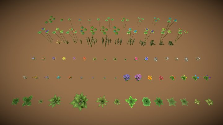 Stylized Bushs And Flowers 3D Model