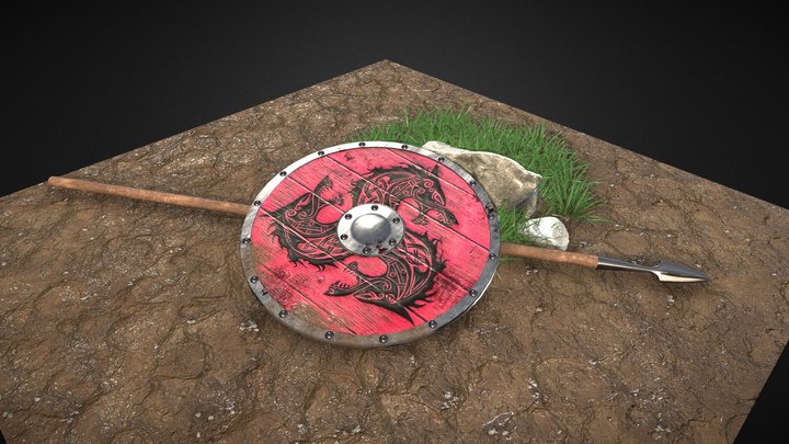 Shield and Spear by Viking world 3D Model