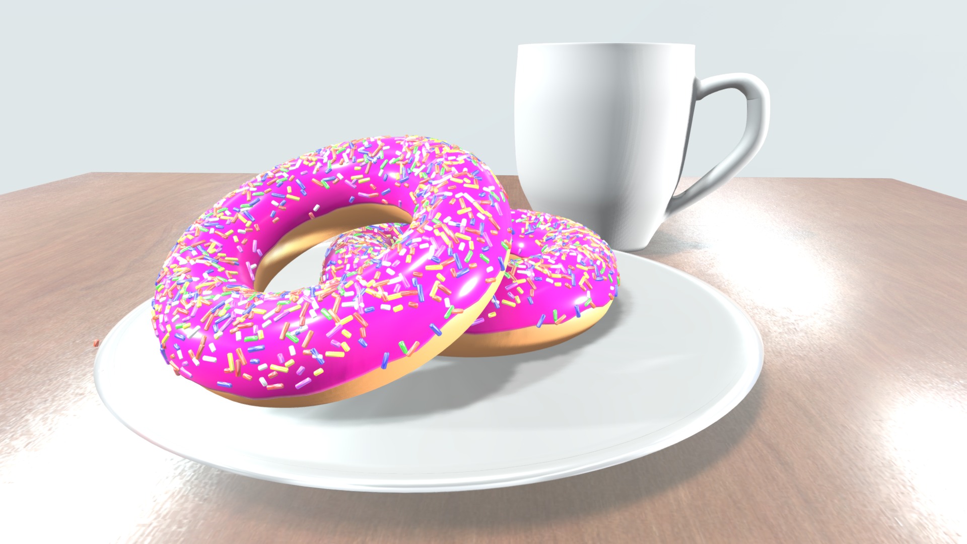 3D model 2 Donuts And Mug - This is a 3D model of the 2 Donuts And Mug. The 3D model is about a donut with sprinkles on it.