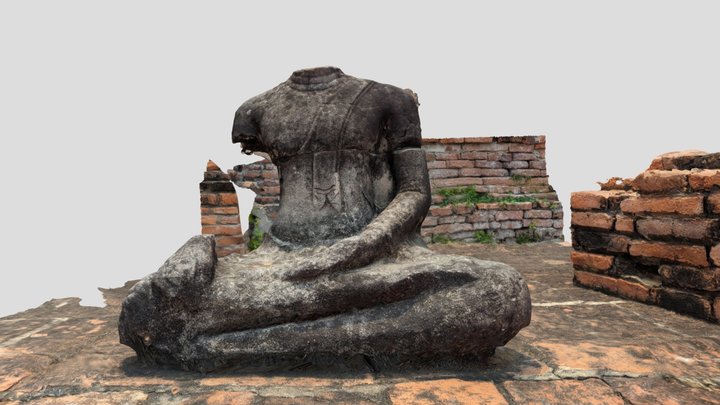 Ayuthaya Buddha Statue Wall 3D Model