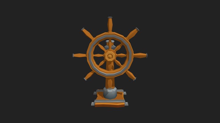 Low-poly stylized pirate ship wheel 3D Model