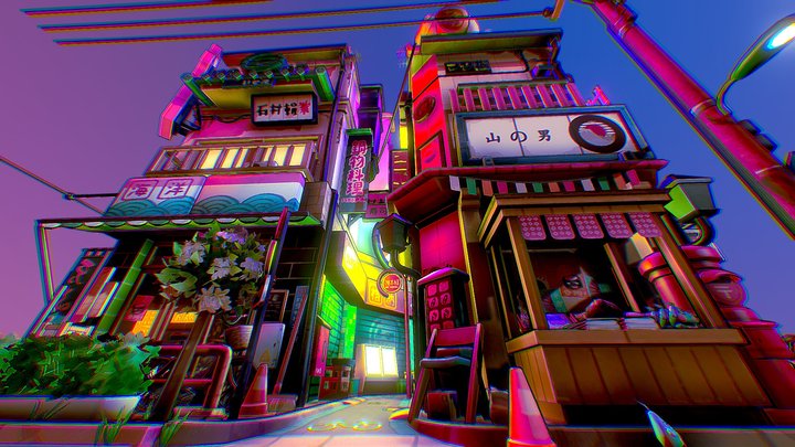 Neon Tokyo in the 80' 3D Model