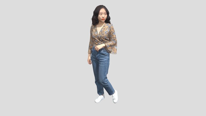Mustard Floral Wrap Top with Jeans – Gratis 3D-model STL